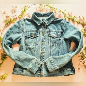New Womens Medium Jones New York Denim Jacket Moby Wash